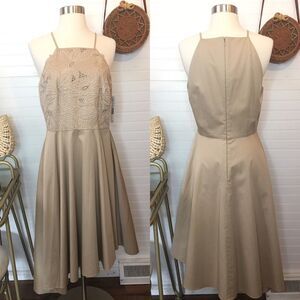 Antonio Melani Floral Embroidered Bette Khaki Asymmetrical Dress NWT
